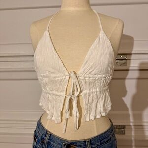 Garage White Tie-Front Crop Top